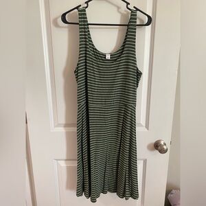Olive green & white stripe dress